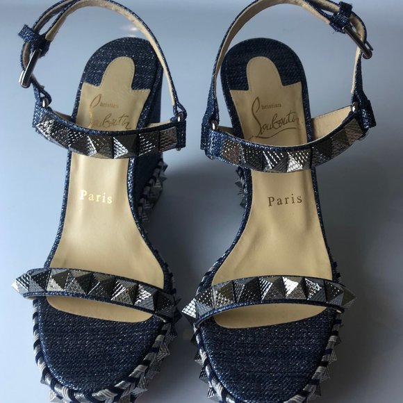 Christian Louboutin Pyraclou 110 Denim Wedges 37